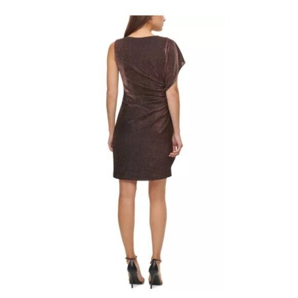 Women's Copper Cocktail Dress Size‎ 2 Shimmering Asymmetrical Sleeve Dress - Picture 9 of 10